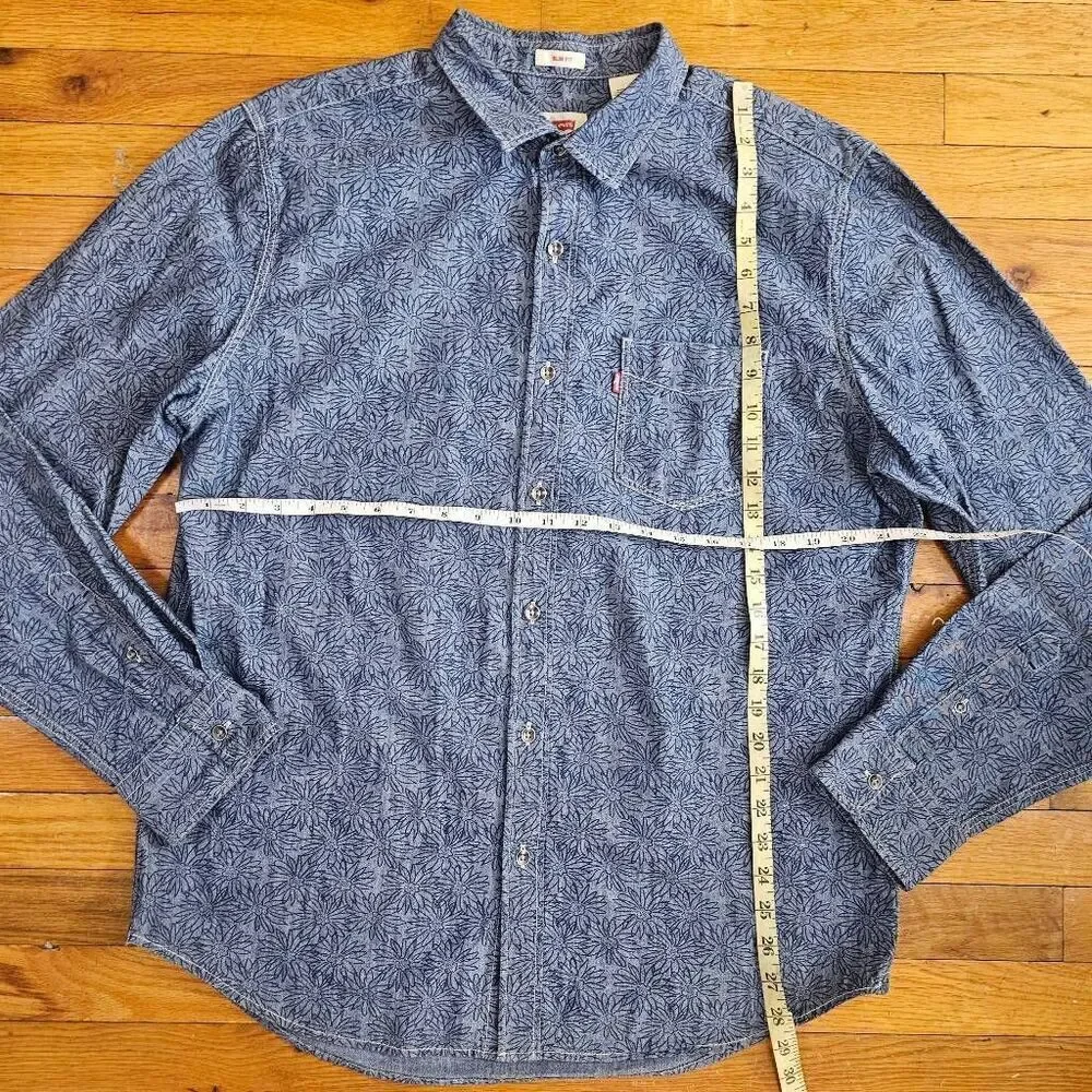 Levis Slim Fit Shirt Mens XL Blue Floral Button Up Long Sleeve